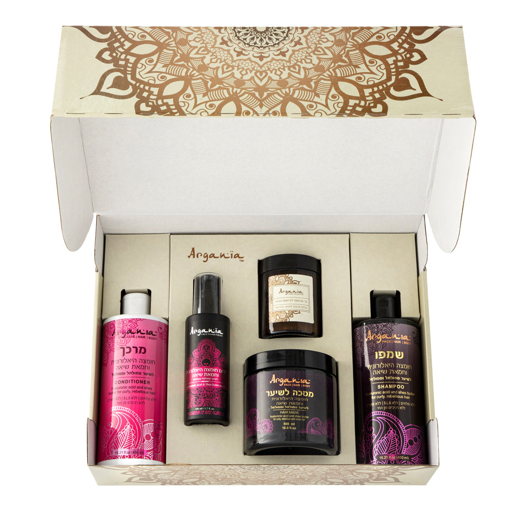 מארז Argania למתולתלות (חומצה היאלרונית וחמאת שיאה), יופילי