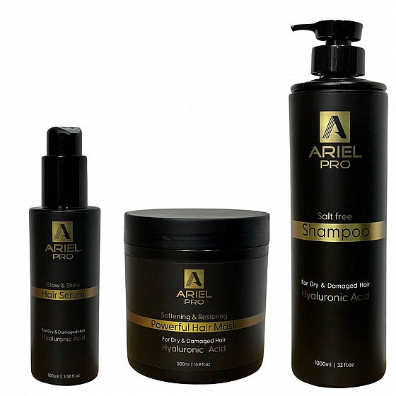Набор для восстановления волос: шампунь, маска и сыворотка от ArielPRO - черная серия