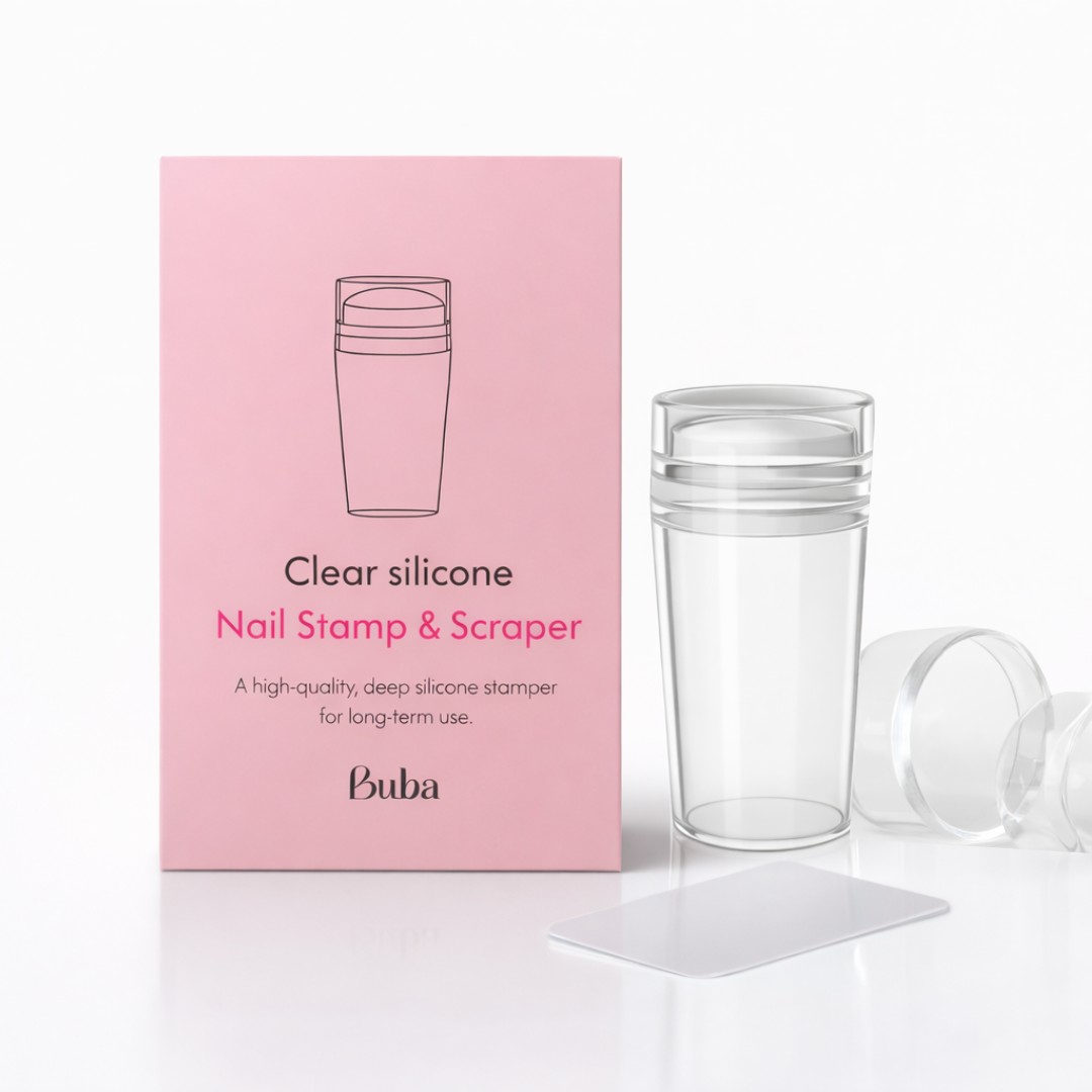 חותמת סיליקון שקופה לציפורניים + סקרייפר Buba