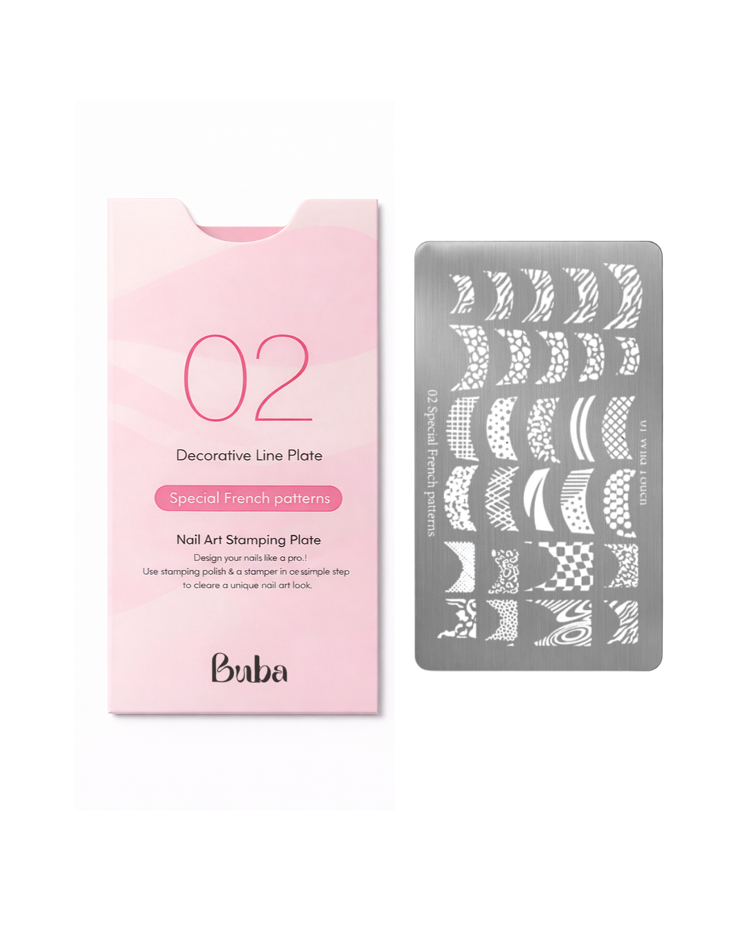 לוח הטבעה לציפורניים Buba 02 – דוגמאות Special French Pattern