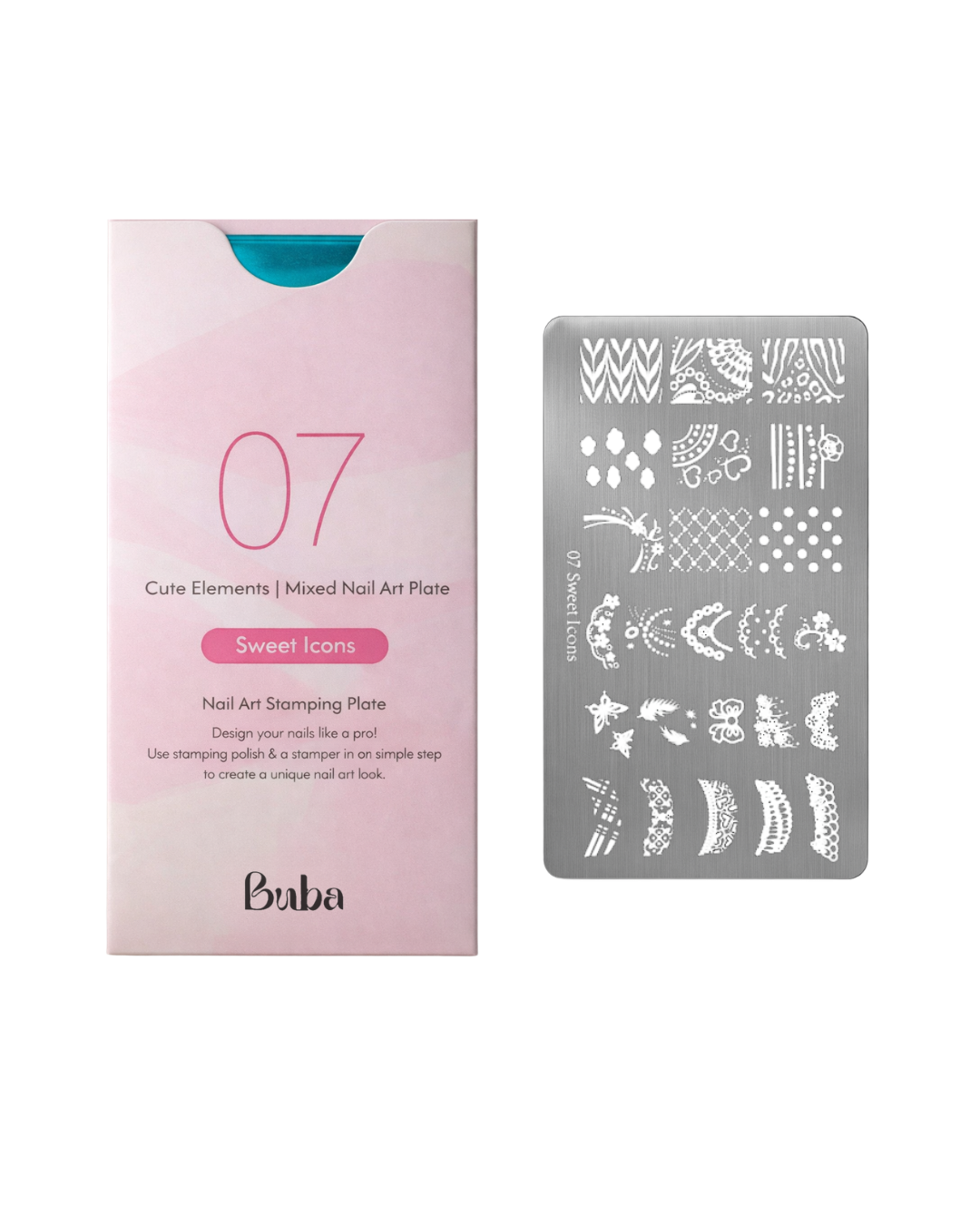 לוח הטבעה לציפורניים Buba 07 – דוגמאות Cute Elements