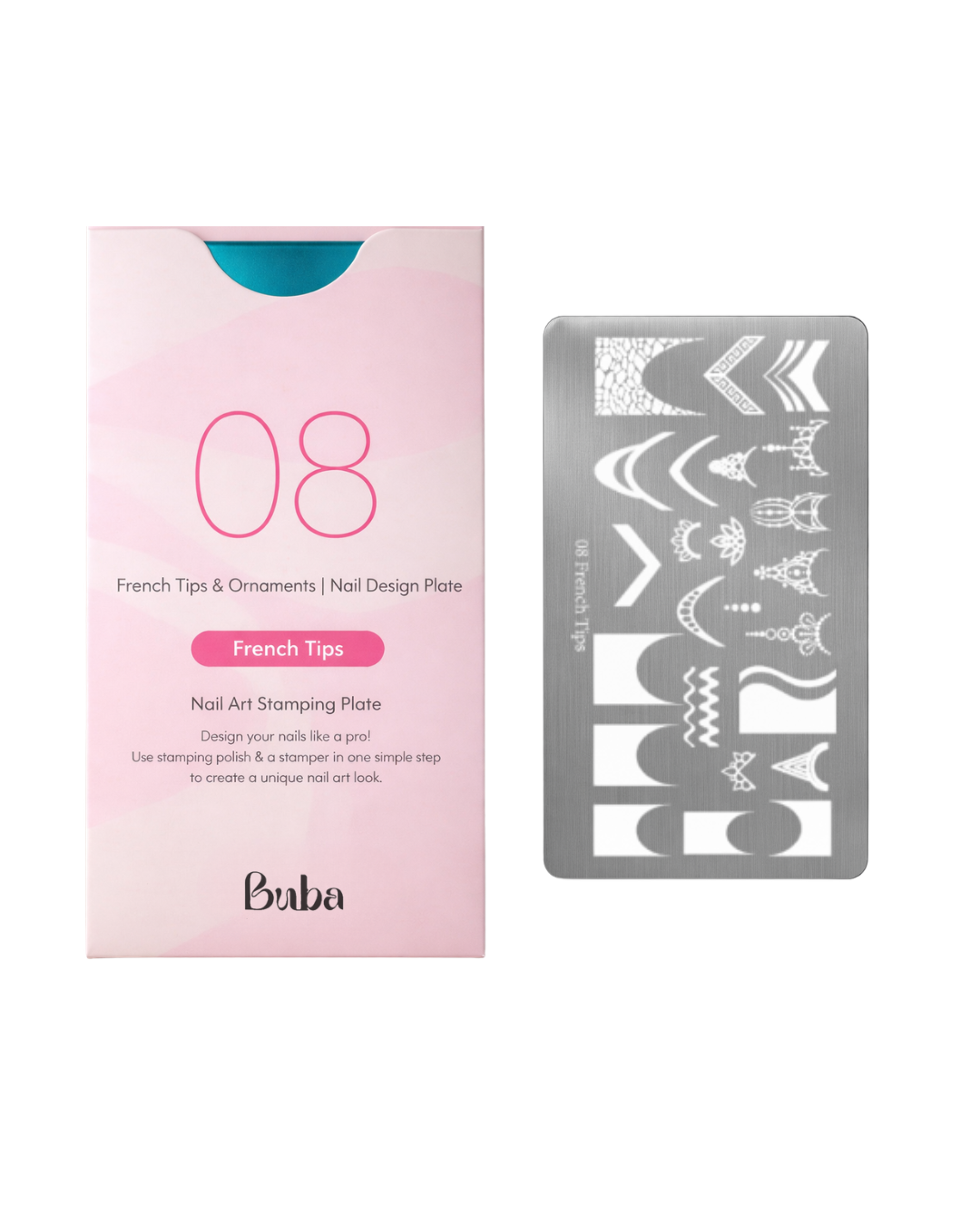 לוח הטבעה לציפורניים Buba 08 – דוגמאות French Tips
