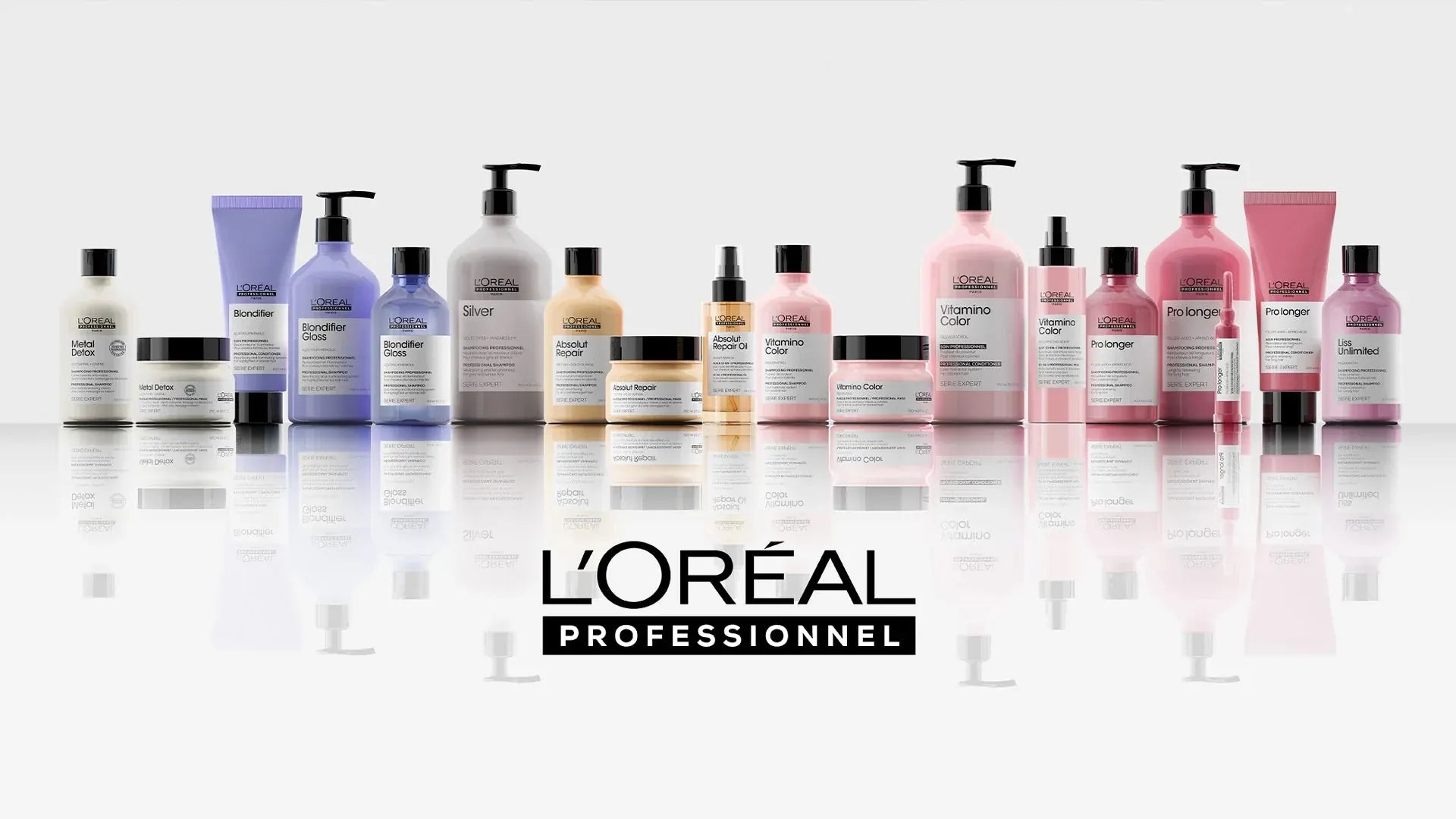 באנר מוצרי טיפוח לשיער של L’Oréal Professionnel – שמפו, מרכך ומוצרי טיפול מקצועיים