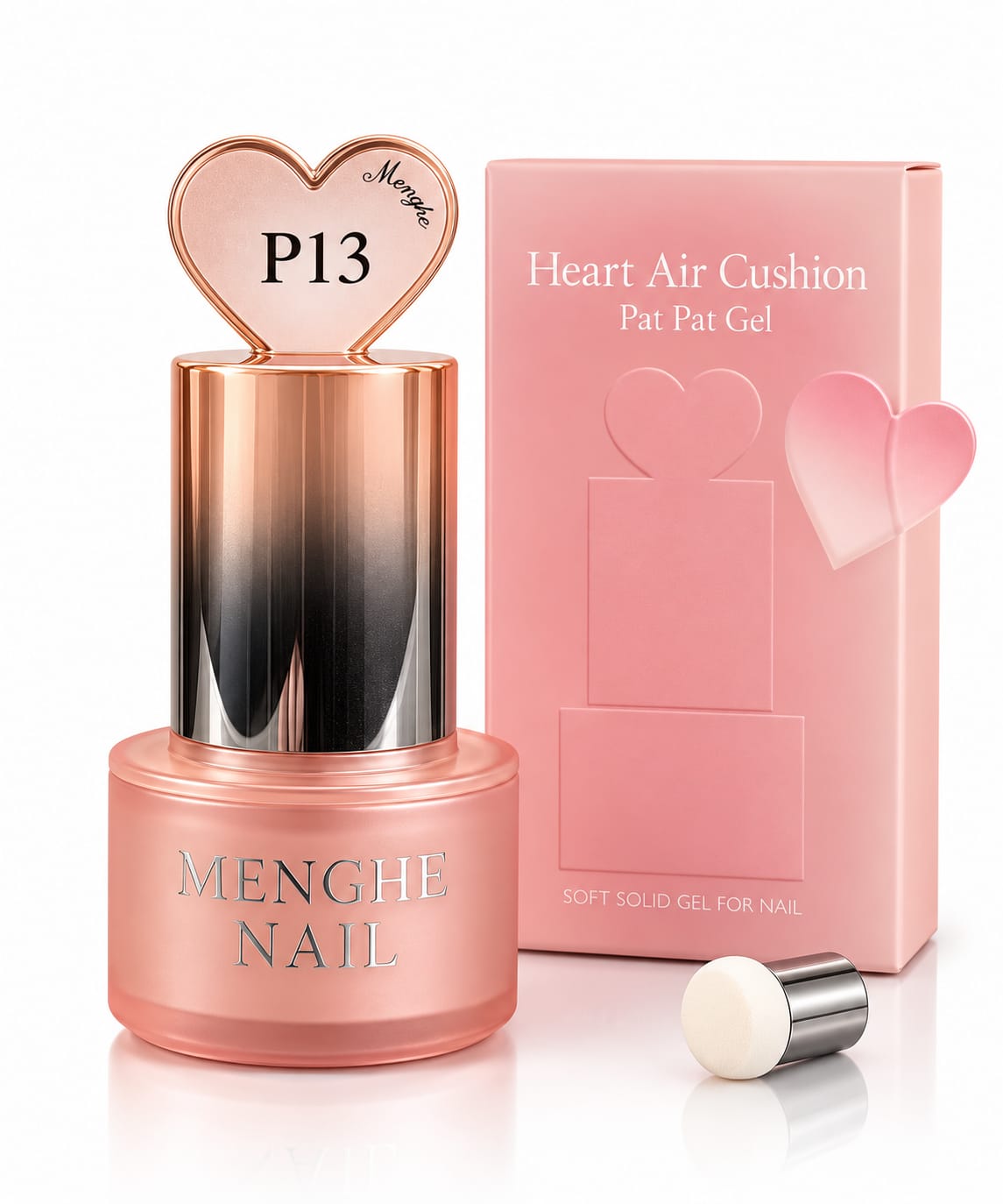 ג׳ל ציפורניים MENGHE NAIL Heart Air Cushion Pat Pat Gel בגוון P13 עם אפליקטור ספוג