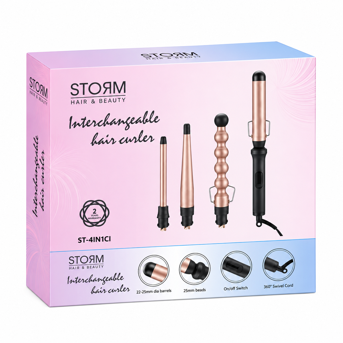 אריזת מסלסל שיער STORM ST-4IN1CI טיטניום עם ארבעה ראשים מתחלפים